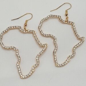 ✨2/$10✨ Africa Shaped Gold Dangle Earrings Rhinestone Statement Style